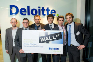 De gauche à droite, Sébastien Lagneau(coatch de Deloitte), Enrico Marchesani, Réginald Jacquemain, Jamy Maigre, Jean-Luc Verhelst, tous 4 de l'UCL Mons et Charles Du Royaux (Université de Lille) De gauche à droite, Sébastien Lagneau(coatch de Deloitte), Enrico Marchesani, Réginald Jacquemain, Jamy Maigre, Jean-Luc Verhelst, tous 4 de l'UCL Mons et Charles Du Royaux (Université de Lille)